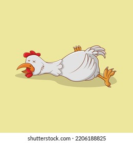 illustration of chicken lying dead. cute mascot vector