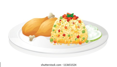 illustration of chicken with salad in red dish