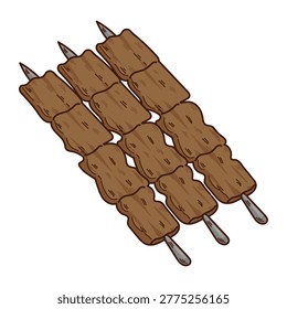 illustration of chicken satay, beef satay, grilled meat, salty spicy food, asian food icon, main course