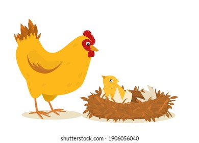 illustration of a chicken standing next to a nest of chickens