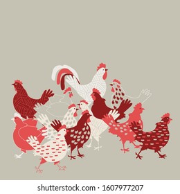 illustration  with chicken, vector design