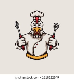 Illustration of chicken wearing chef atribute