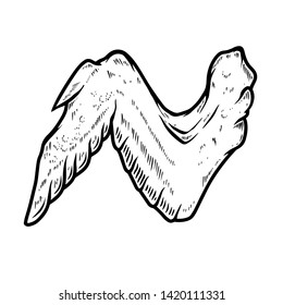 Illustration of chicken wings isolated on white background. Design element for poster, card, banner, sign, emblem, label. Vector illustration