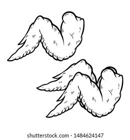 Illustration of chicken wings on white background. Design element for menu, poster, emblem, sign, banner, flyer. Vector illustration