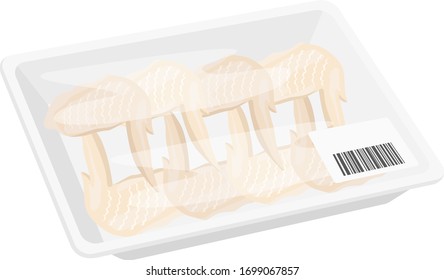 Illustration of chicken wings in a pack.