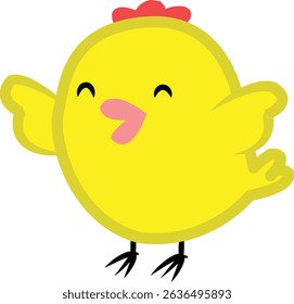 Illustration of a chicken, yellow color, animal cartoon, simple design, chick vector, joyful expression