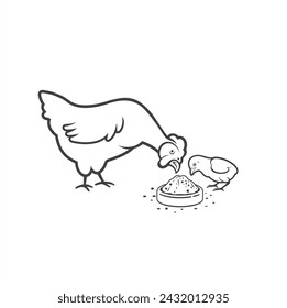 illustration of chicks and mother hen, vector art.