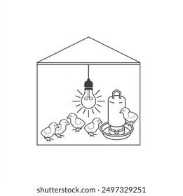 illustration of chicks and water container.