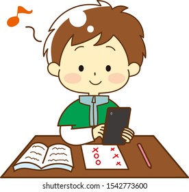 Illustration of child addicted to tablet