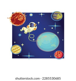 Illustration of a child astronaut. Universe. space. planets. design.