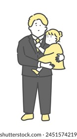 Illustration of a child being held by a father wearing a suit