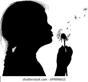 Illustration With Child Blowing On Dandelion Isolated On White Background