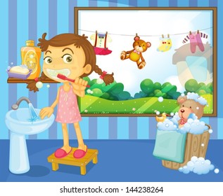 Illustration of a child brushing her teeth