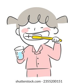 Illustration eines Kindes, das sich die Zähne putzt.