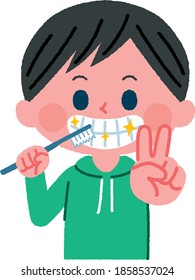 Ilustración de un niño que se cepilla los dientes
