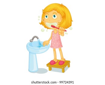 Illustration of child brushing teeth