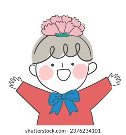 illustration of child with carnation headband.