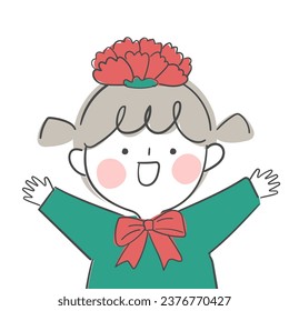 illustration of child with carnation headband.