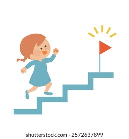 Illustration of a child climbing stairs towards a goal