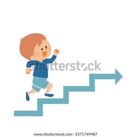 Illustration of a child climbing stairs towards a goal