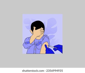 illustration of a child closing his eyes when being injected. design concept for templates, Stickers and for other uses