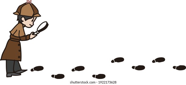 Illustration of child detective and footprints