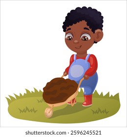Illustration of a child doing gardening and animal husbandry