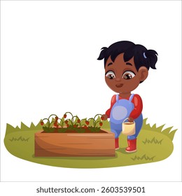 Illustration of a child doing gardening and animal husbandry