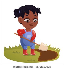 Illustration of a child doing gardening and animal husbandry