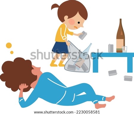 Illustration of a child doing housework instead of an alcoholic's family Young carer