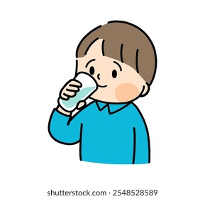 Illustration of a child drinking water from a cup.