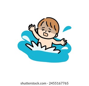 Illustration of a child drowning and seeking help.