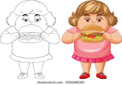 Illustration of a child eating a burger