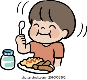 Illustration of a child eating deliciously