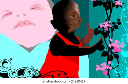 Illustration of child with flower	