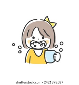 Illustration of a child gargling.
