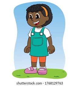 Illustration child girl afro descendant smiling and happy. Ideal for catalogs, newsletters and institutional materials