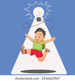 illustration of a child going to school full of enthusiasm and brilliant ideas