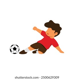 Ilustración de un niño agarrando la pelota con una técnica de tackle deslizante