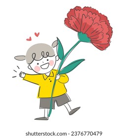 Illustration of a child holding a carnation