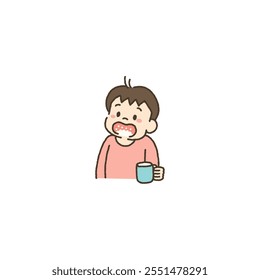 Illustration of child holding a cup and gargling