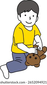 Illustration of a child holding a stuffed toy