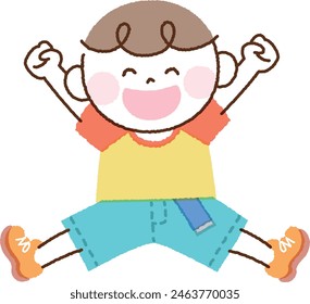 Illustration of a child jumping A happy boy raising his hands