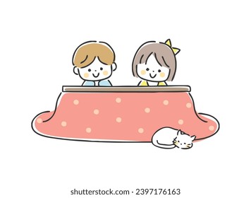 Illustration of a child in a kotatsu.