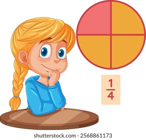 Illustration of a child learning fractions concept