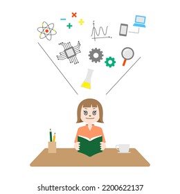 Illustration of a child learning science and mathematics (white background, vector, clipping)