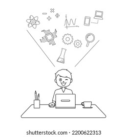 Illustration of a child learning science and mathematics (white background, vector, clipping)