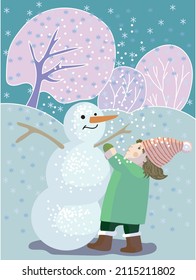 Illustration eines Kindes, das einen Schneemann macht (Vektorgrafik) 