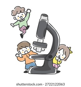 Ilustração de uma criança e um microscópio.