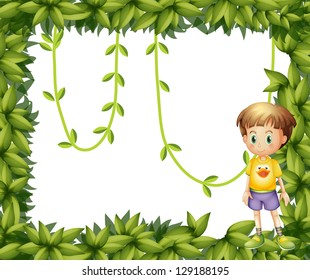 Illustration of a child on a leafy frame